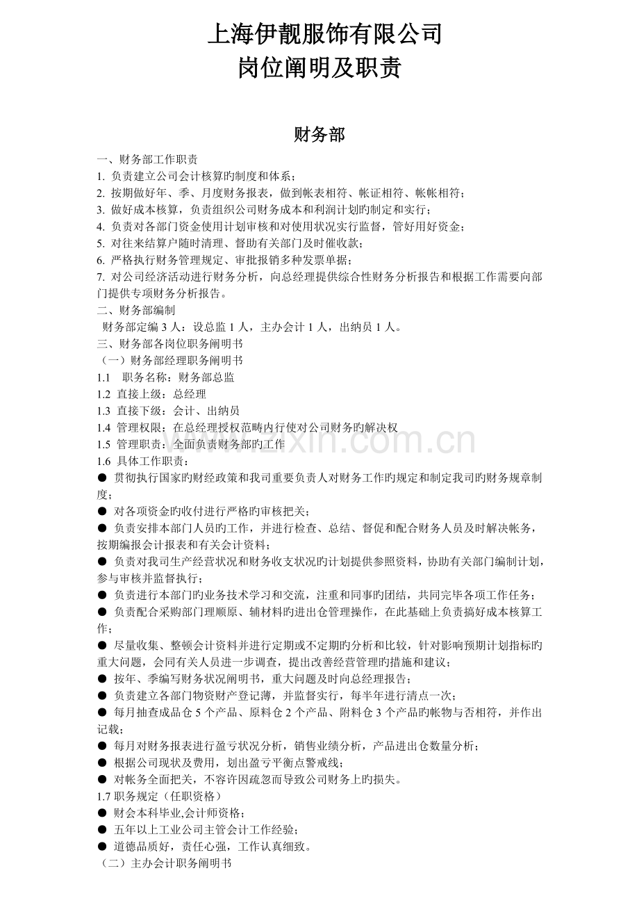 上海伊靓服饰有限公司岗位职责.doc_第1页