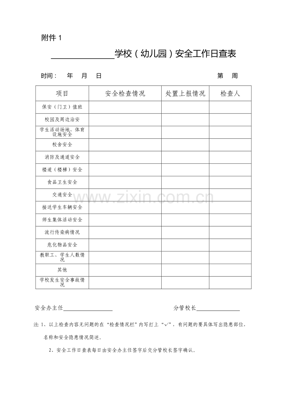学校幼儿园安全工作日查表周结表月报表.doc_第1页
