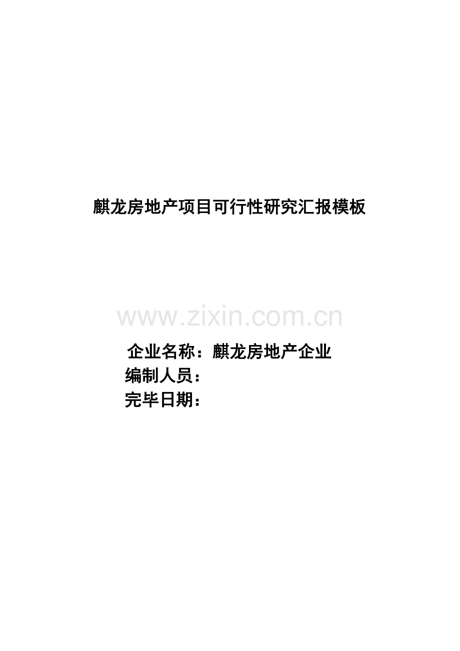 麒龙房地产项目可行性研究报告模板.doc_第1页