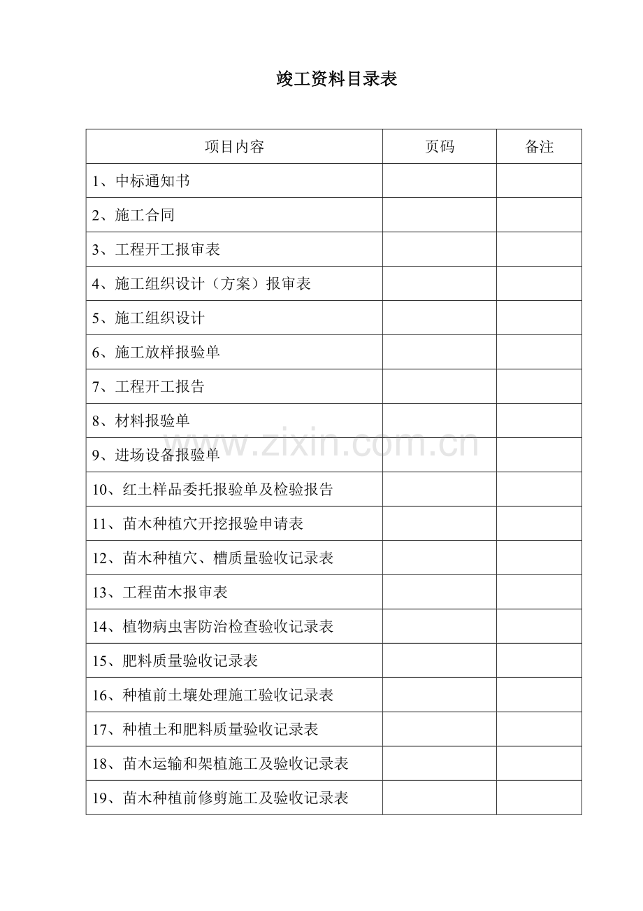 景观绿化竣工所需表格.doc_第1页