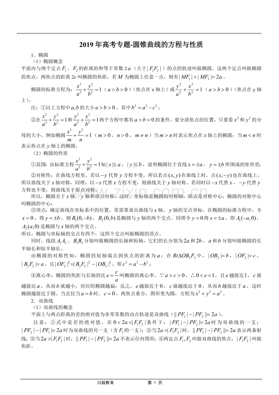 2019年高考—圆锥曲线知识点总结.doc_第1页