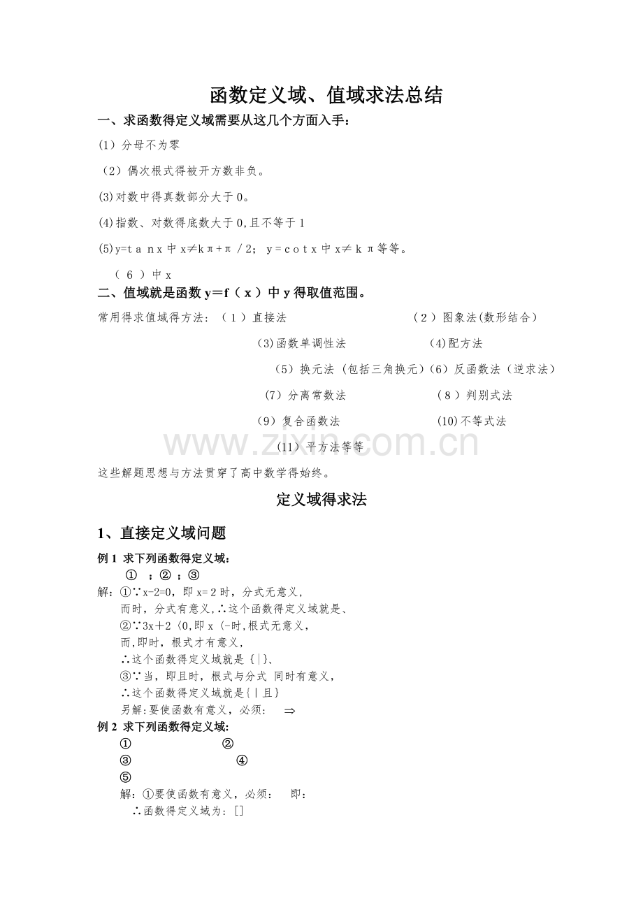 高中数学函数定义域、值域求法总结.doc_第1页