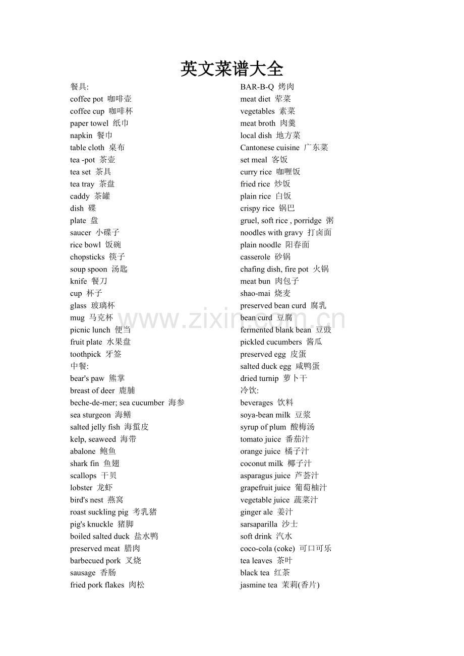 英文菜谱大全.doc_第1页