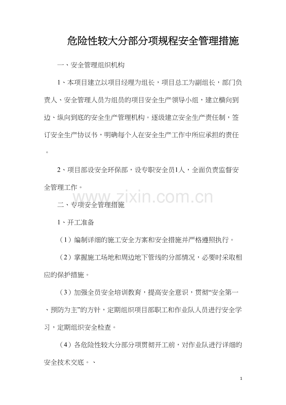 危险性较大分部分项规程安全管理措施.docx_第1页