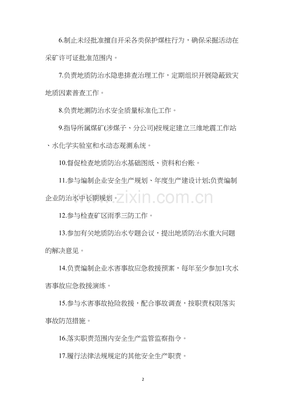 企业地测防治水部门主要负责人安全生产责任清单.docx_第2页