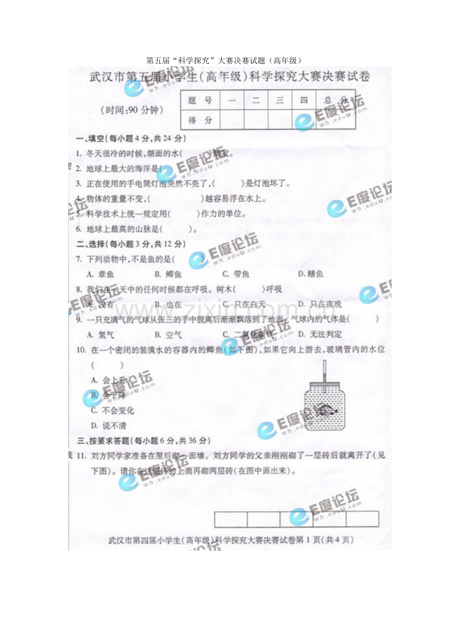 第五届“科学探究”大赛决赛试卷（高年级）.doc_第1页