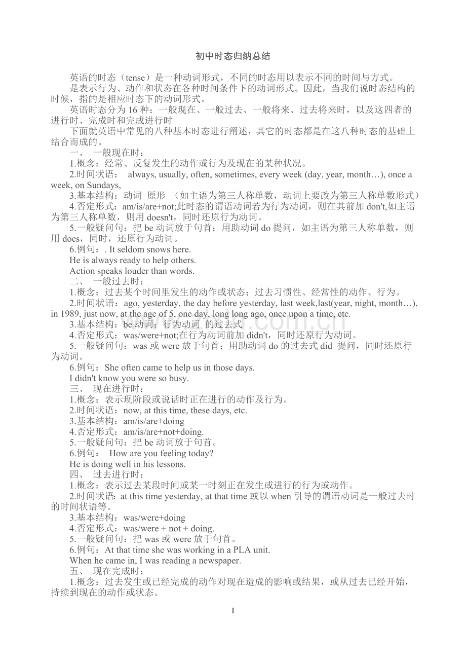 初中时态归纳总结.doc_第1页