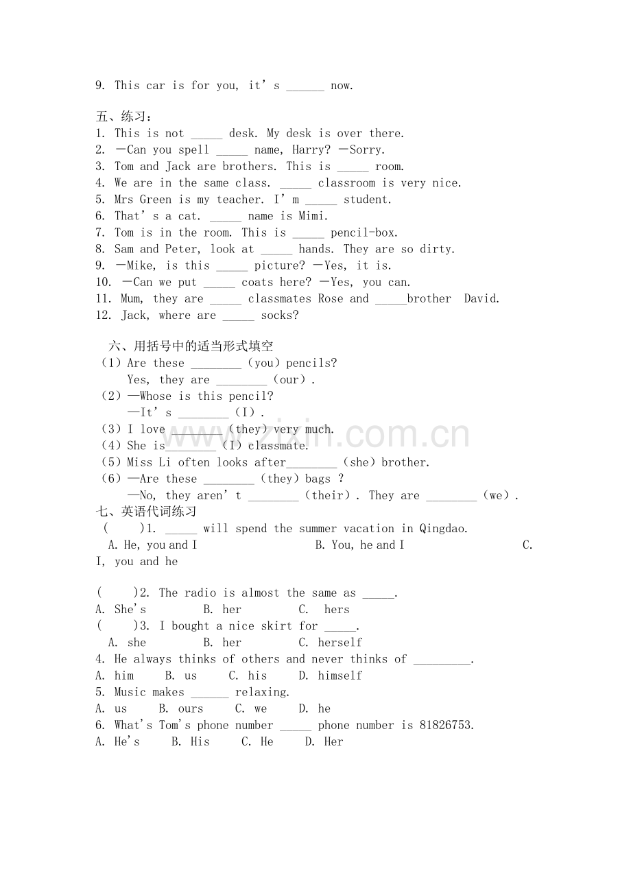 人称代词与物主代词用法的练习题.doc_第2页