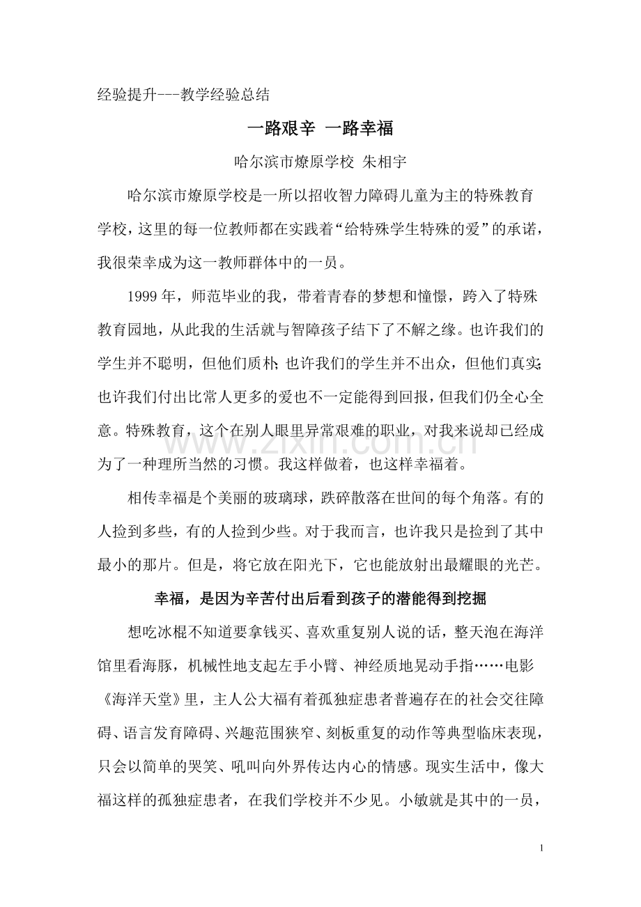 教学经验总结《一路艰辛、一路幸福》--朱相宇.doc_第1页