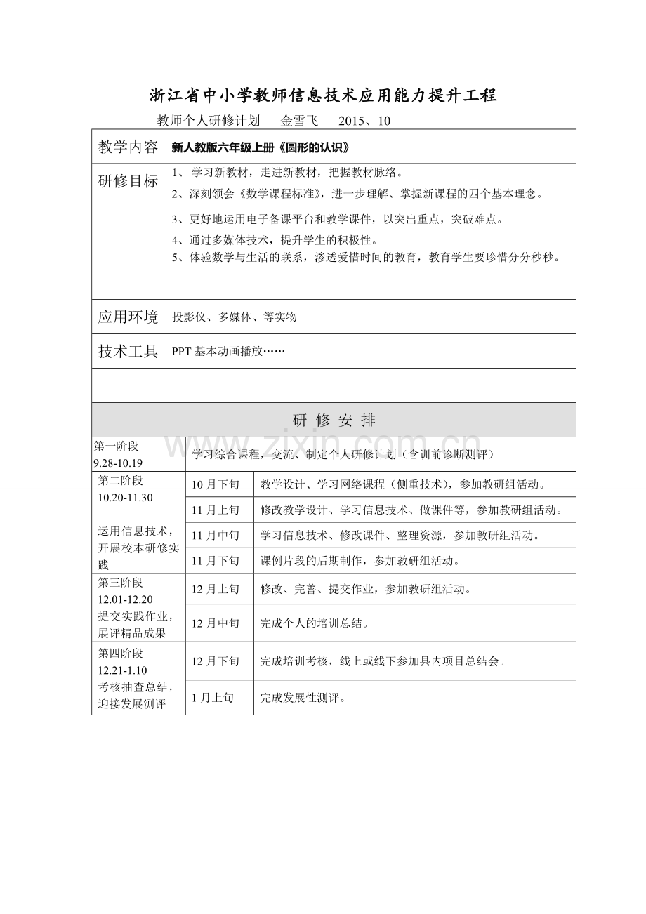 金雪飞个人研修计划.doc_第1页