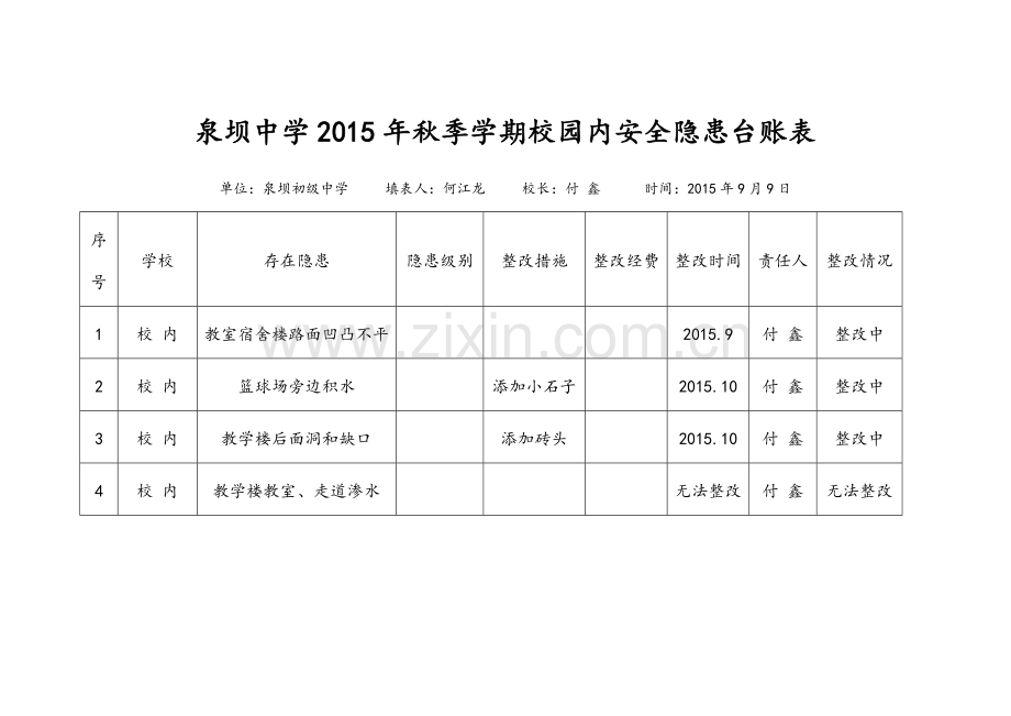泉坝中学安全隐患台账.docx_第1页