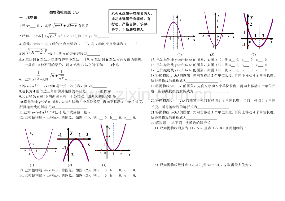 抛物线检测题（A).doc_第1页