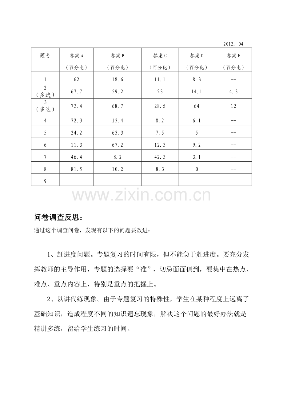 中考数学专题复习情况问卷调查问卷调查表.doc_第2页