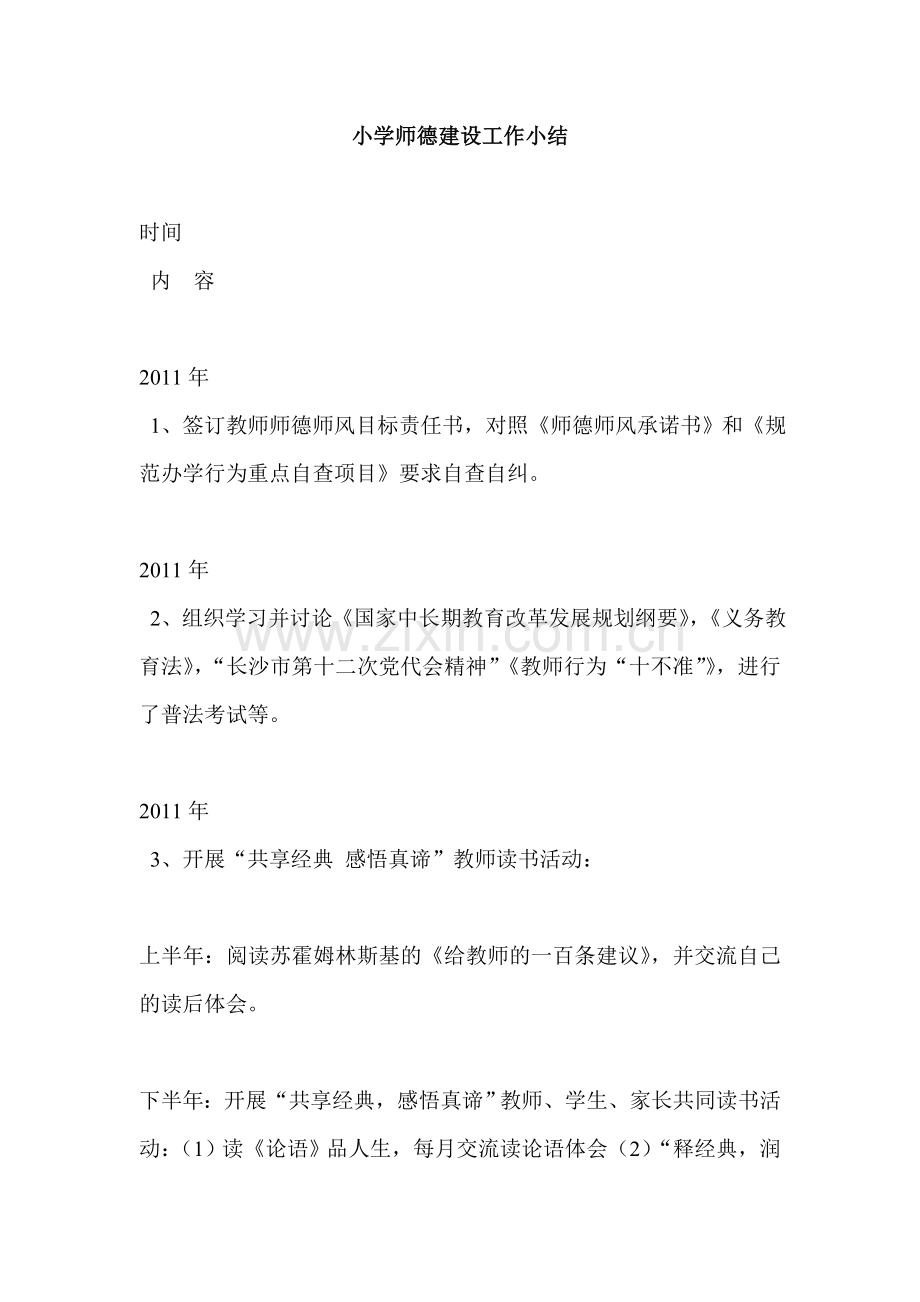 小学师德建设工作小结.doc_第1页