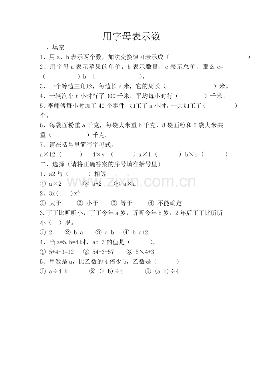 用字母表示数试卷.doc_第1页