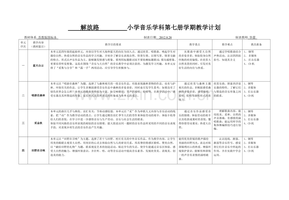 教学计划四年级上.doc_第1页