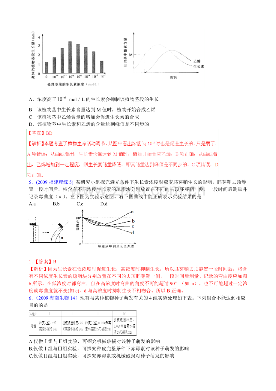 植物的激素调节高考题_整理后含答案版.doc_第2页