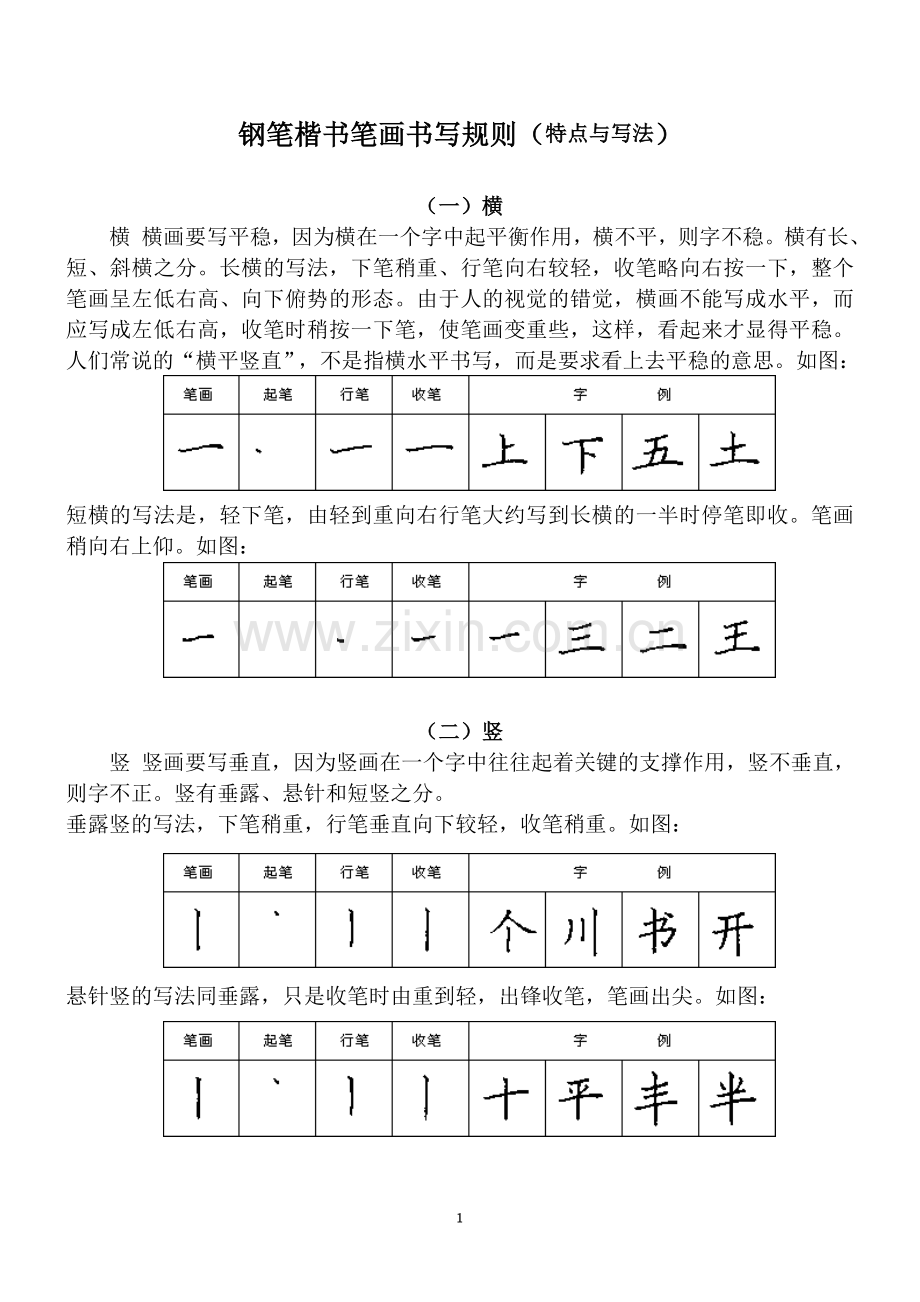 小学一年级汉字基本笔画书写规则.doc_第1页