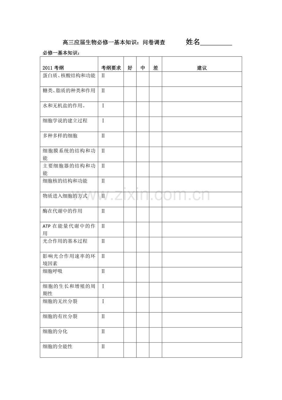 生物必修一基本知识（问卷调查）.doc_第1页