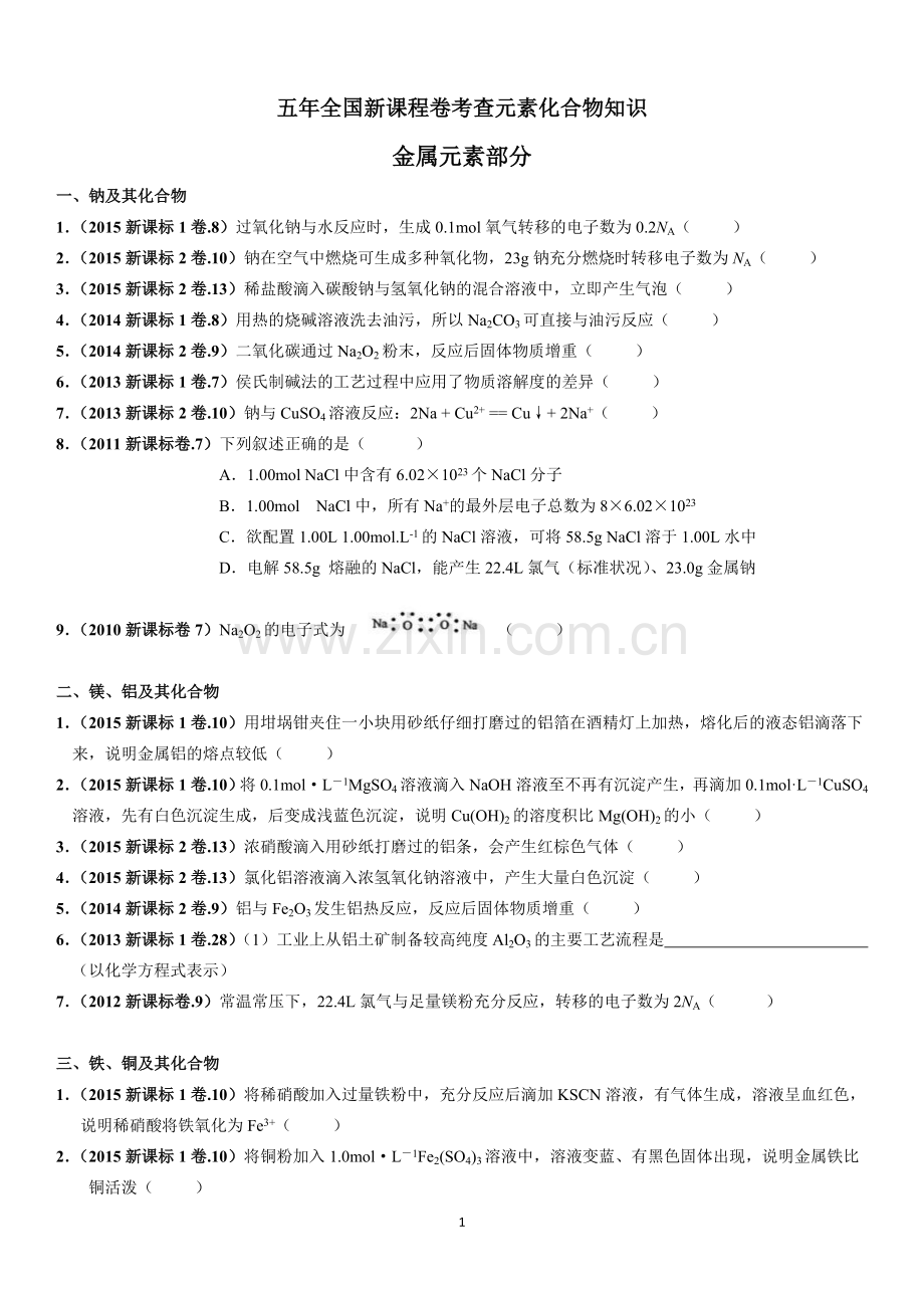 高考元素化合物部分考点和考题.docx_第1页