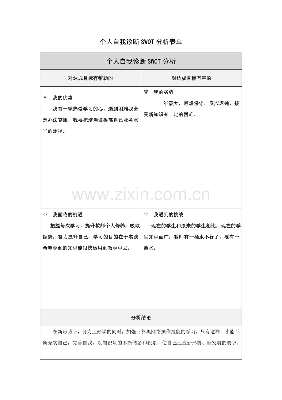 诊断SWOT分析表.doc_第1页