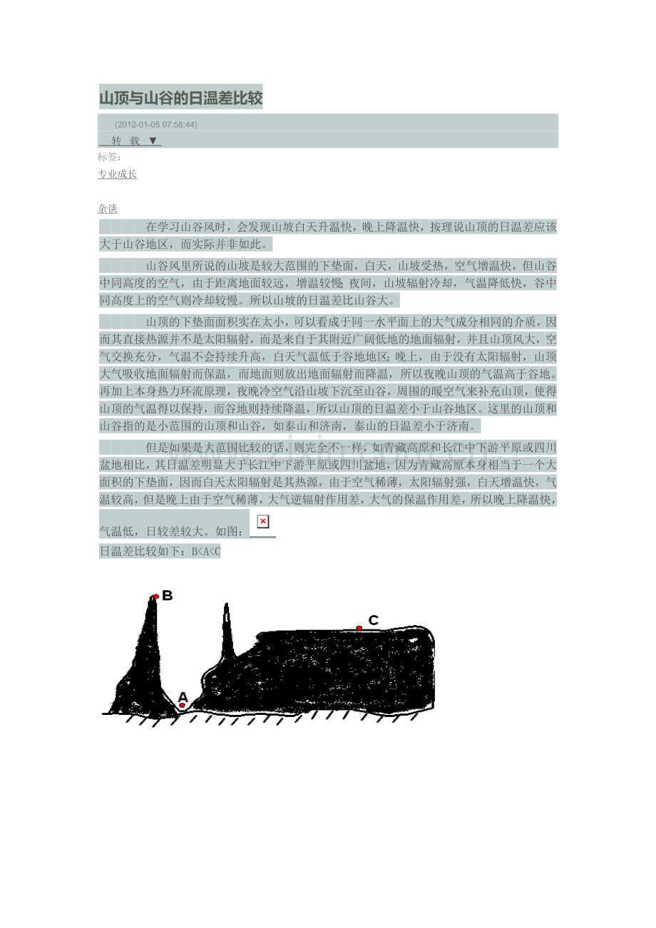 山顶与山谷的日温差比较.doc_第1页