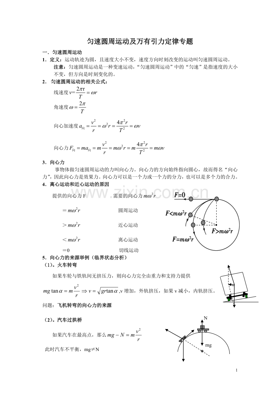 匀速圆周运动及万有引力定律专题.doc_第1页