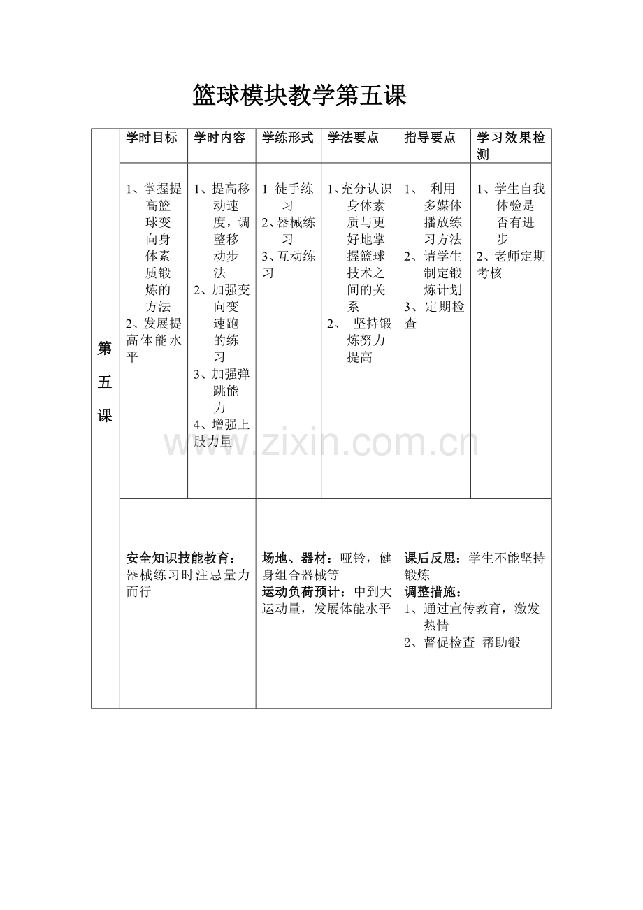 篮球模块教学第五课.doc_第1页