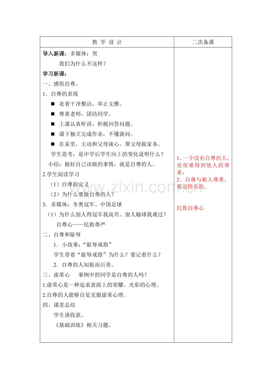 《自尊是人人都需要的》教学设计.doc_第2页