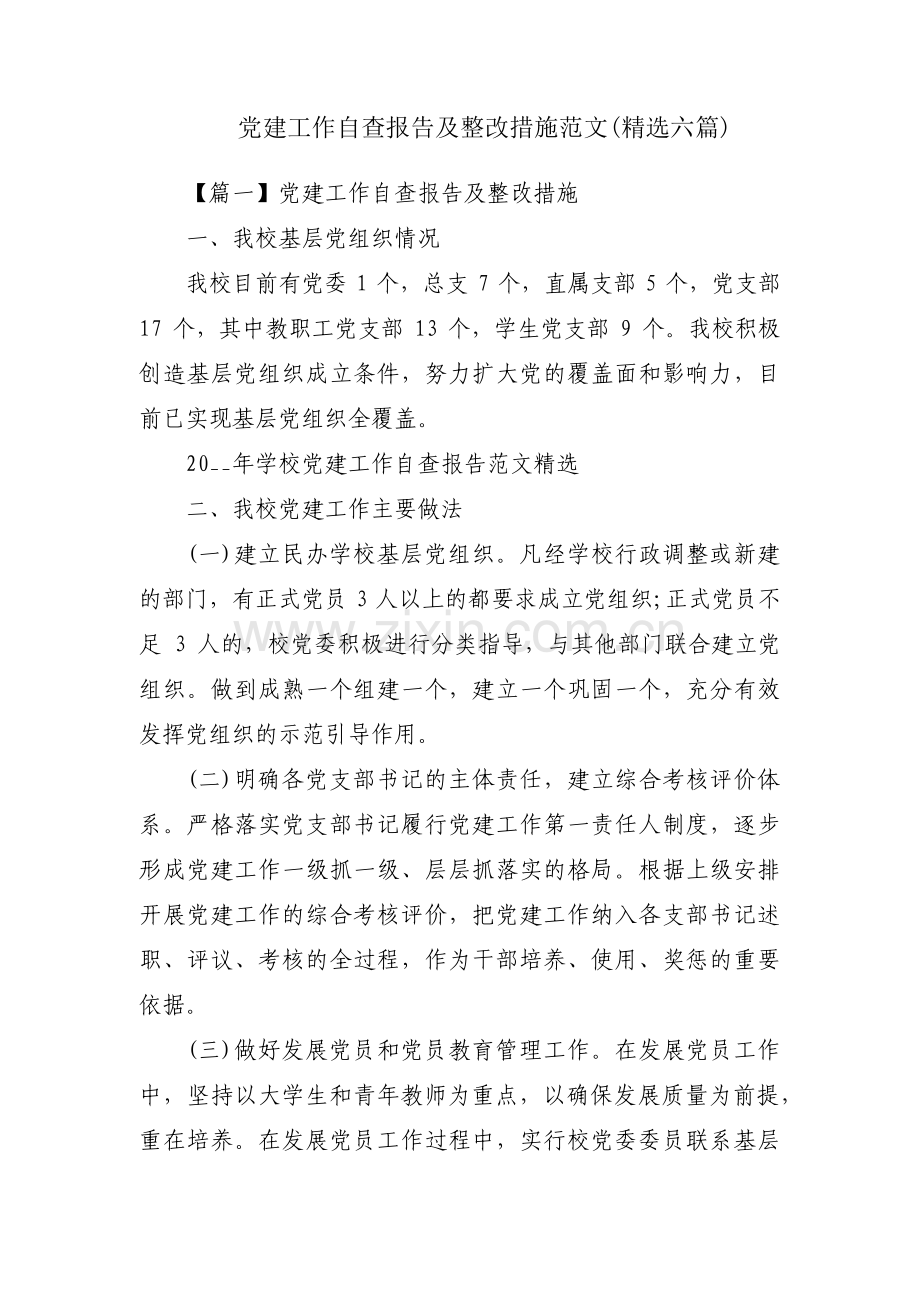 党建工作自查报告及整改措施范文(六篇).pdf_第1页