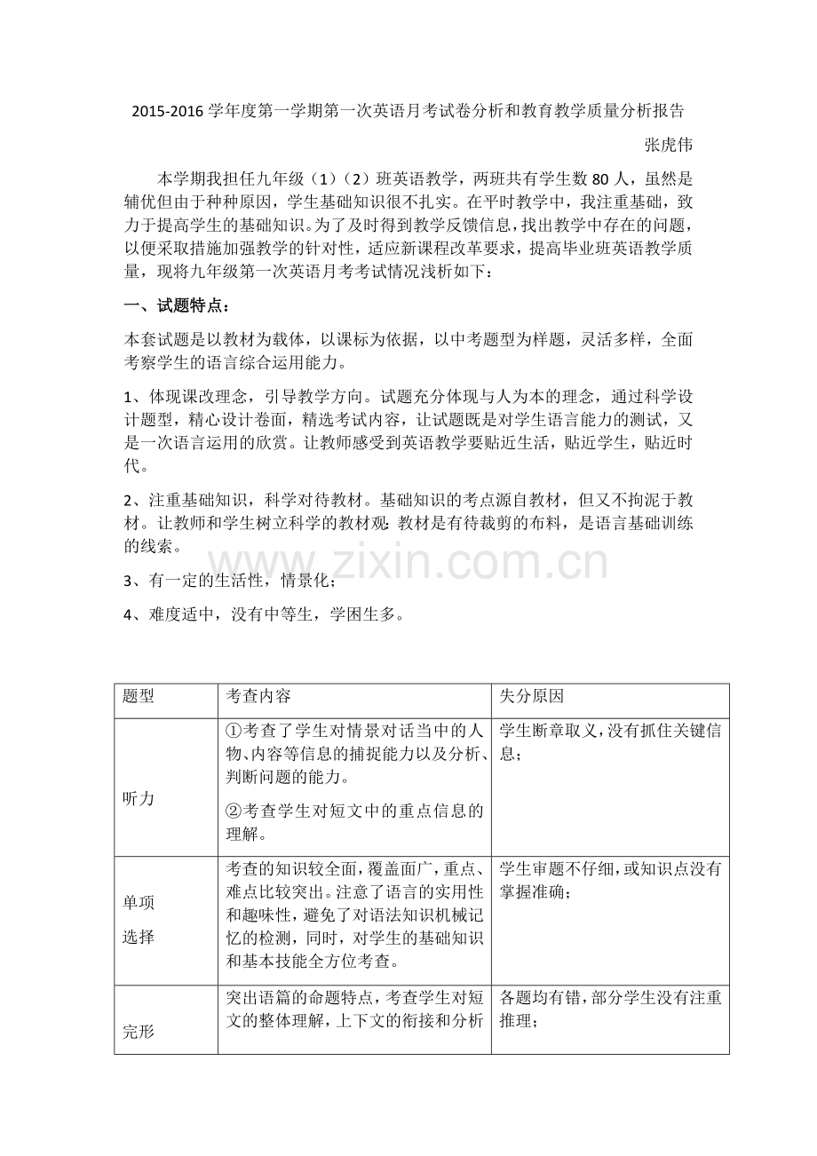 第一次月考质量分析.docx_第1页