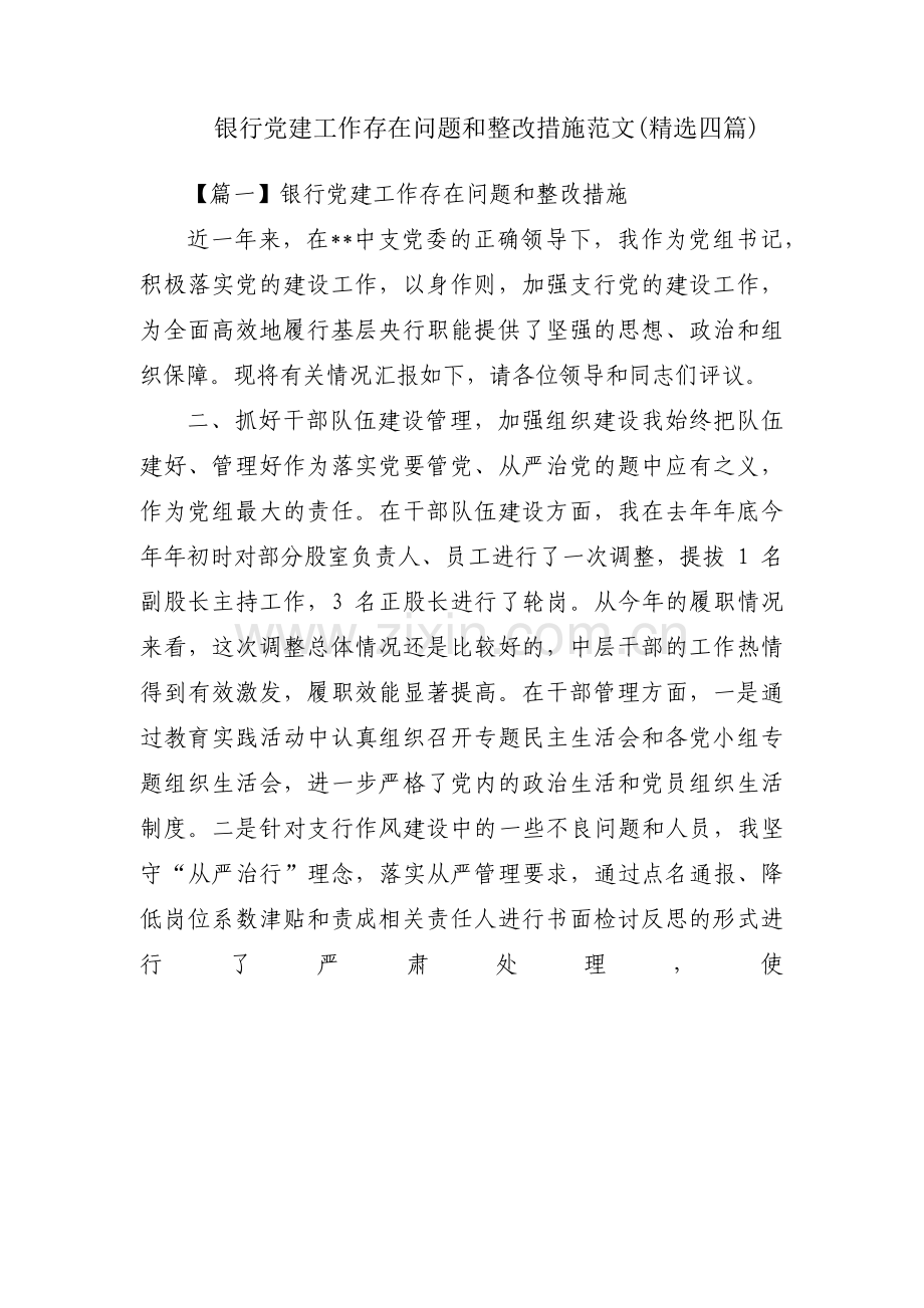 银行党建工作存在问题和整改措施范文(四篇).pdf_第1页
