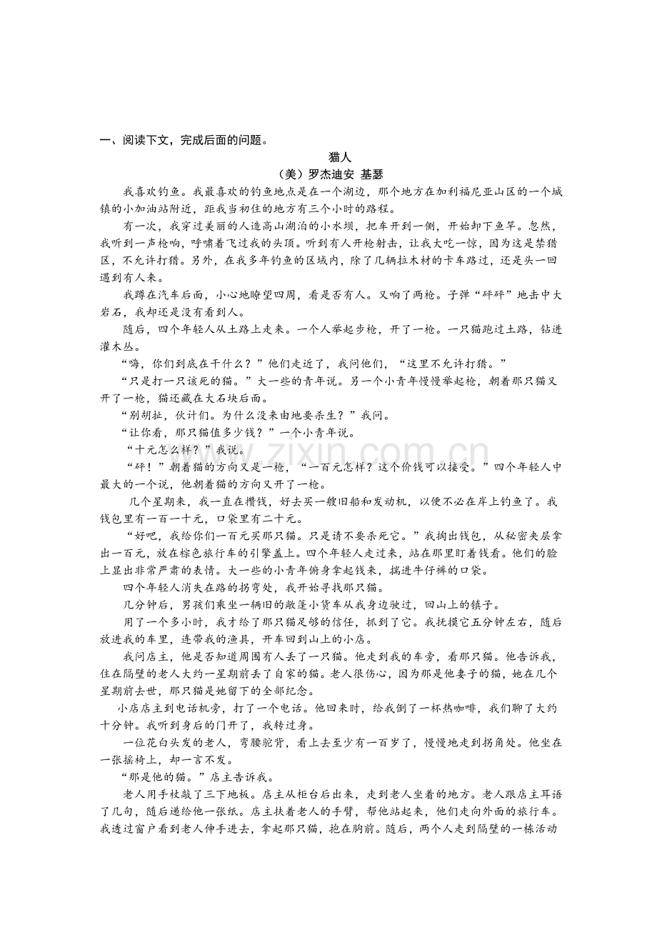 中考语文专题训练：小说阅读.doc_第1页