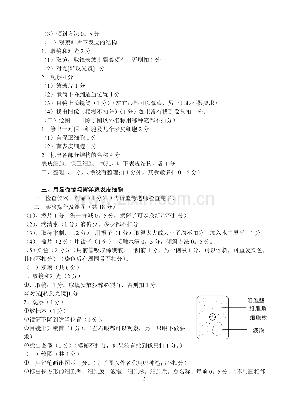 初三生物实验技能考试试题.doc_第2页