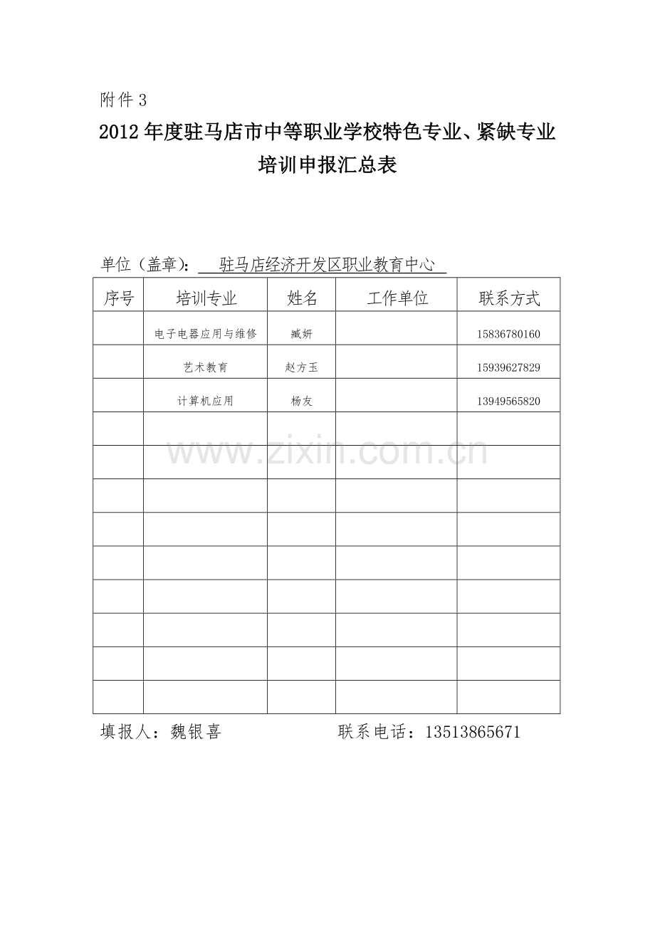 紧缺专业培训报名.doc_第1页
