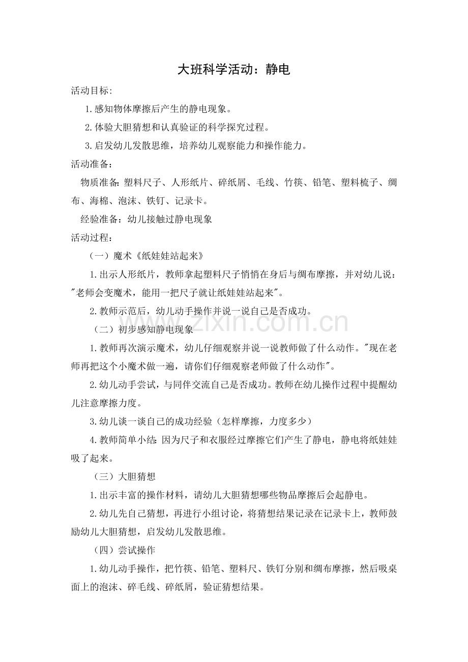 大班科学活动：静电.doc_第1页