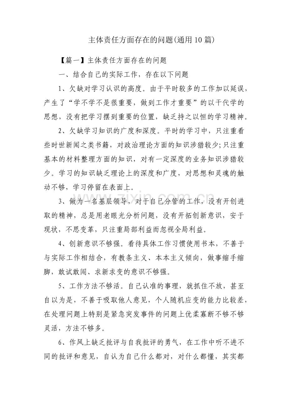 主体责任方面存在的问题(通用10篇).pdf_第1页