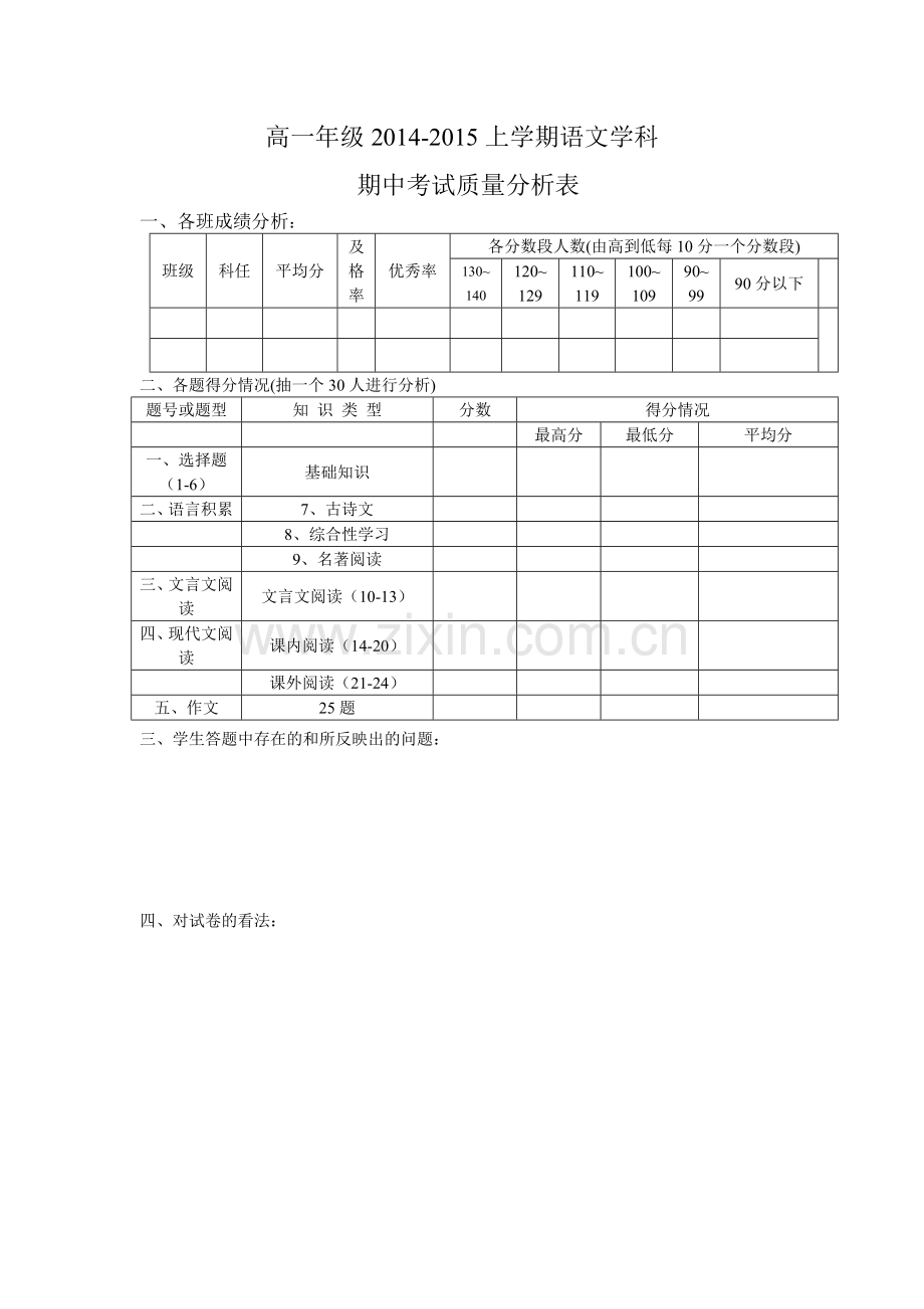 高一年级语文成绩分析模板.doc_第1页
