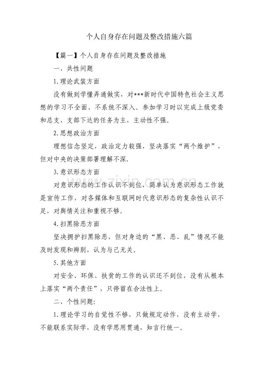 个人自身存在问题及整改措施六篇.pdf_第1页