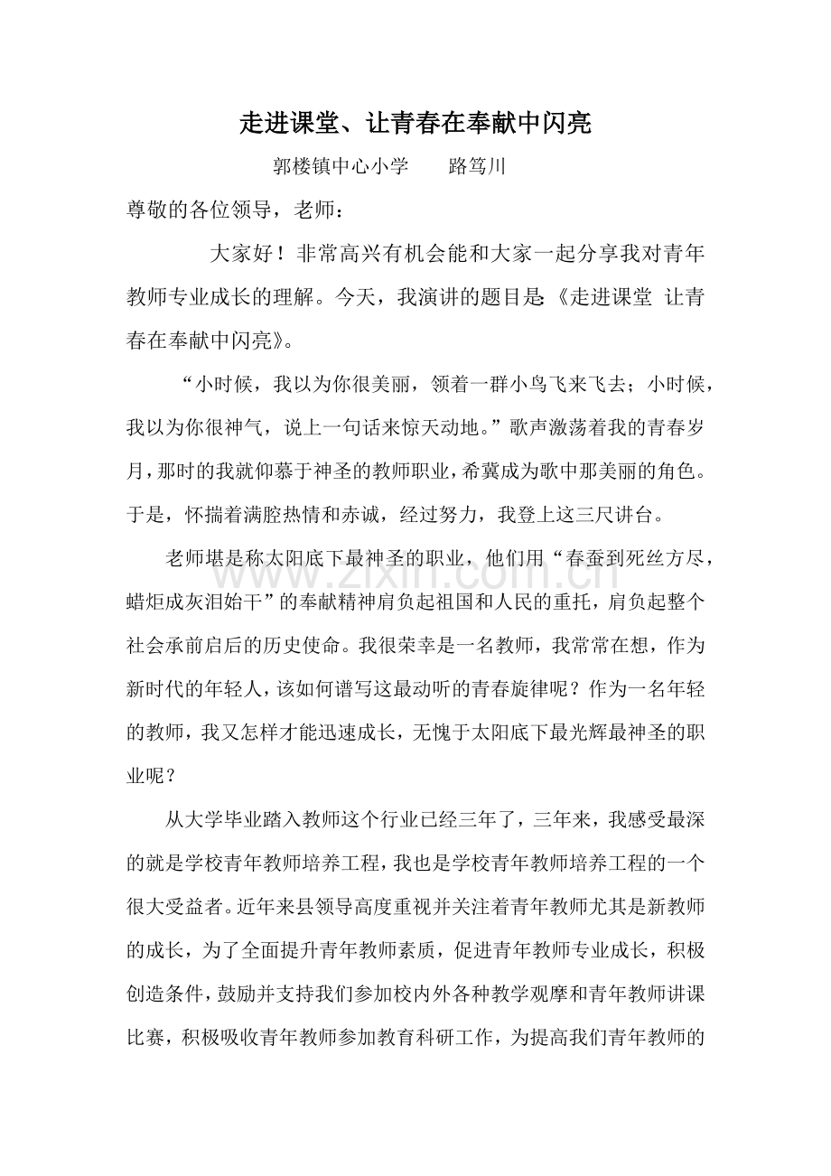 走进课堂让青春在奉献中闪亮——路笃川.docx_第1页