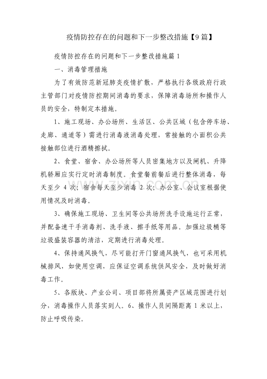 疫情防控存在的问题和下一步整改措施【9篇】.pdf_第1页