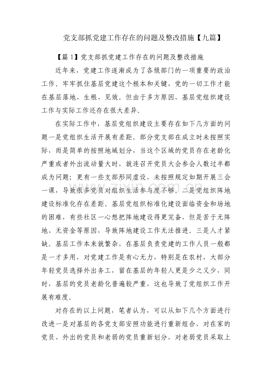 党支部抓党建工作存在的问题及整改措施【九篇】.pdf_第1页
