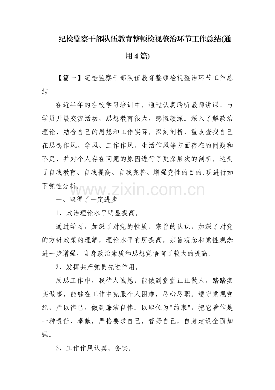 纪检监察干部队伍教育整顿检视整治环节工作总结(通用4篇).pdf_第1页