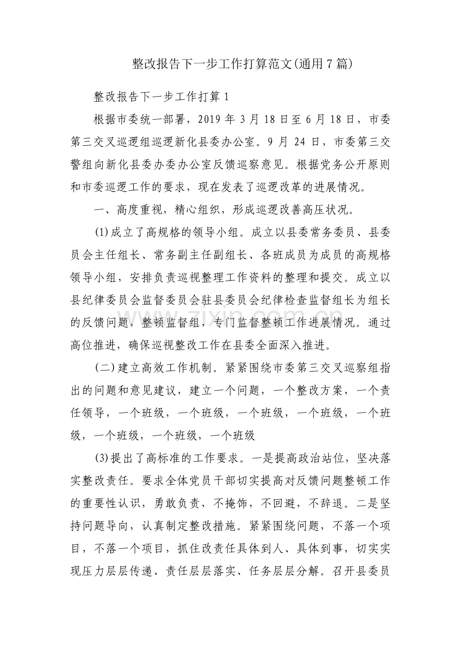 整改报告下一步工作打算范文(通用7篇).pdf_第1页