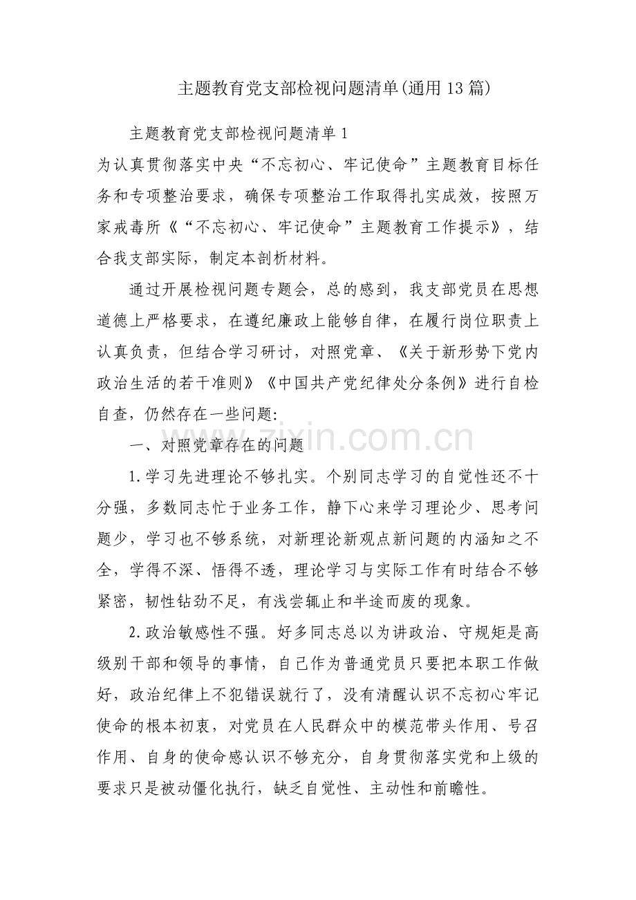 主题教育党支部检视问题清单(通用13篇).pdf_第1页