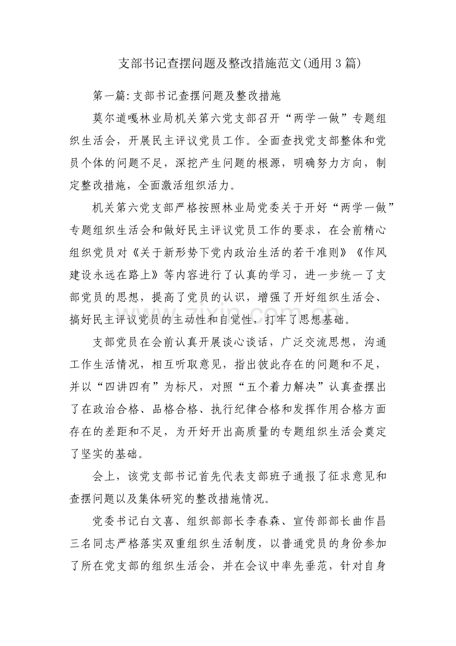 支部书记查摆问题及整改措施范文(通用3篇).pdf_第1页