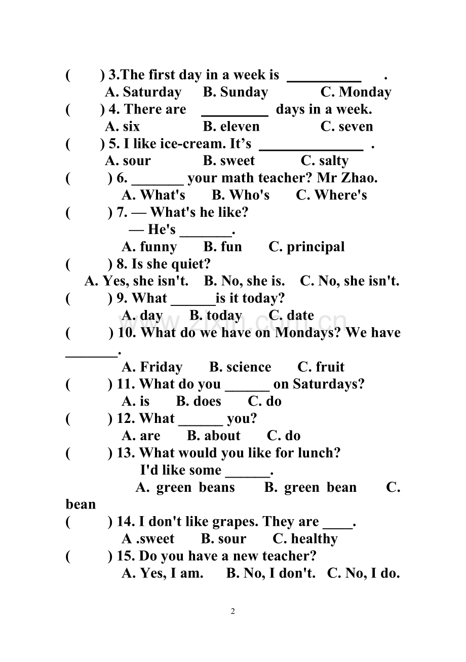 人教版小学五年级上册英语期中测试题.docx_第2页