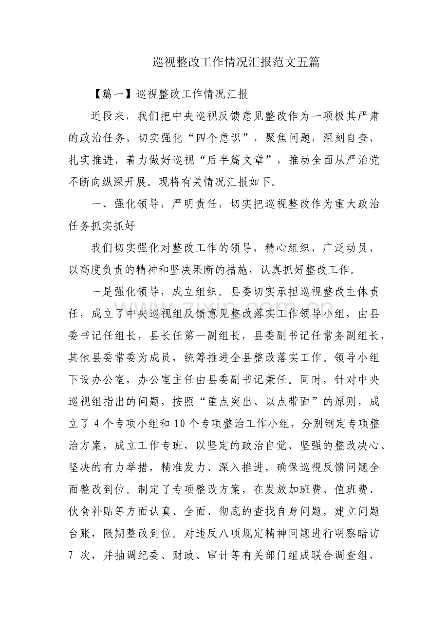 巡视整改工作情况汇报范文五篇.pdf_第1页