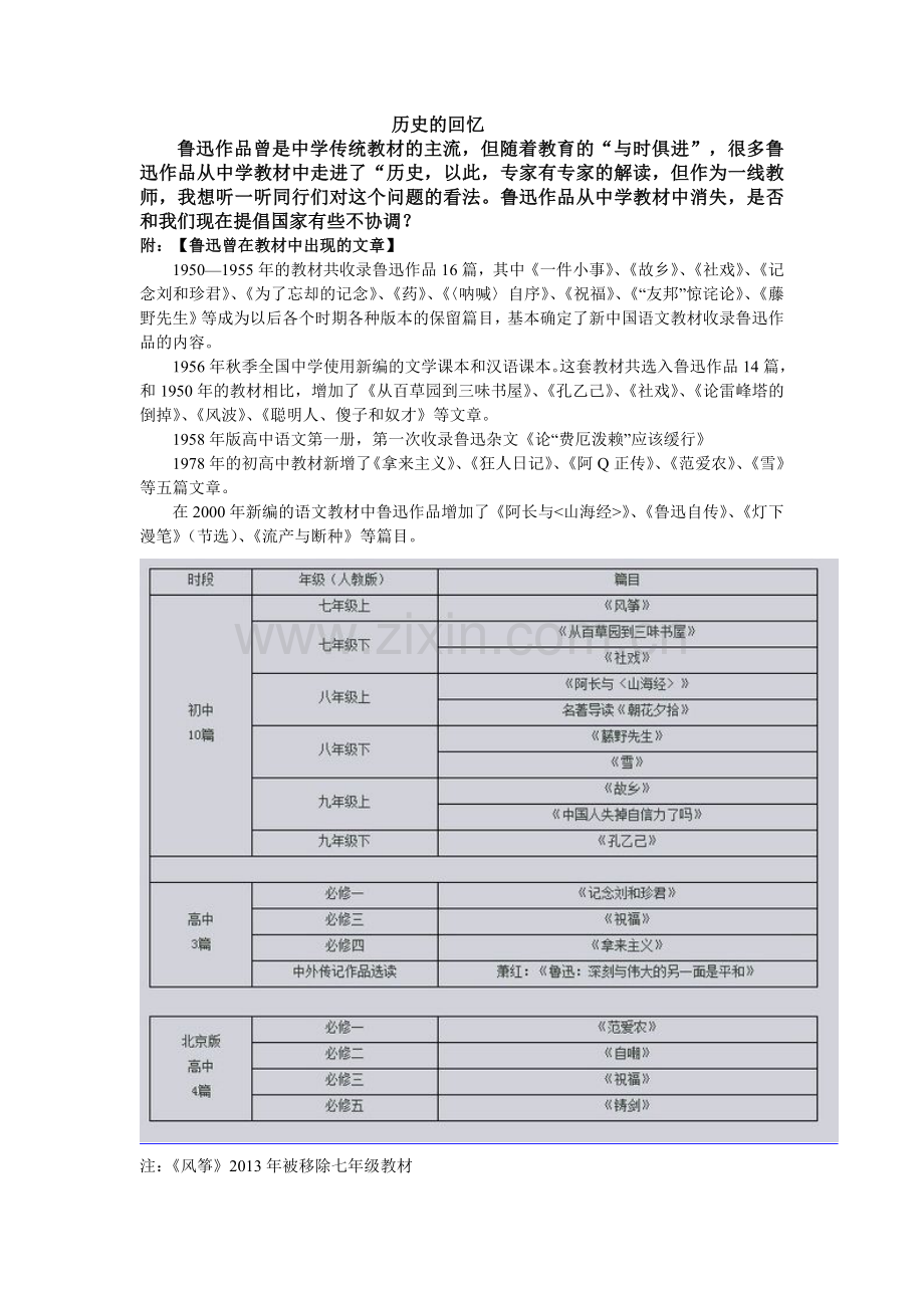鲁迅曾在教材中出现的文章.doc_第1页