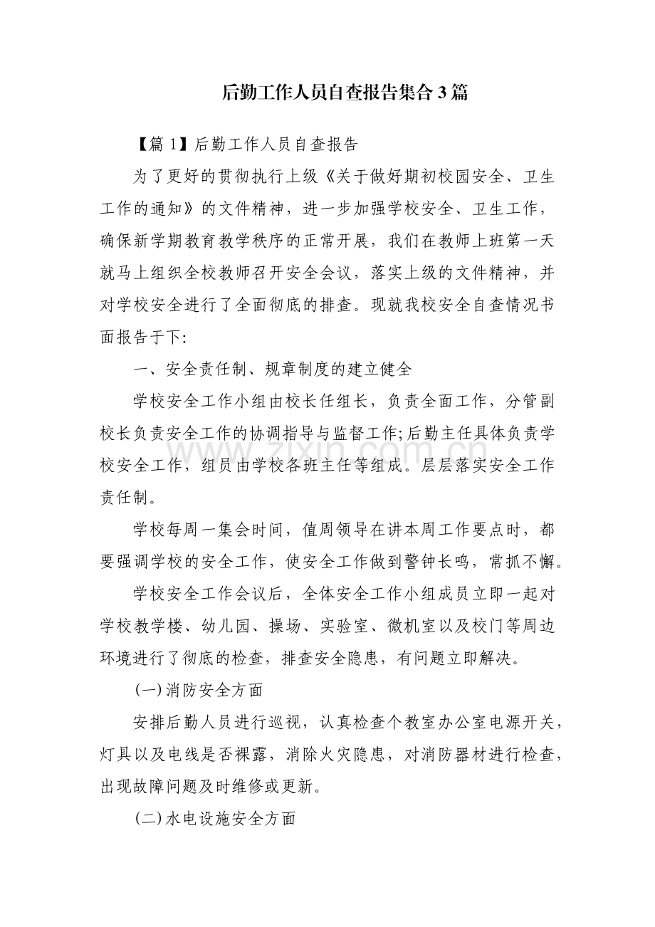 后勤工作人员自查报告集合3篇.pdf_第1页